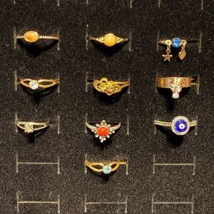 Vintage Gold Tone Genuine Gemstones Dainty Ring Bundle Lot 10 Rings